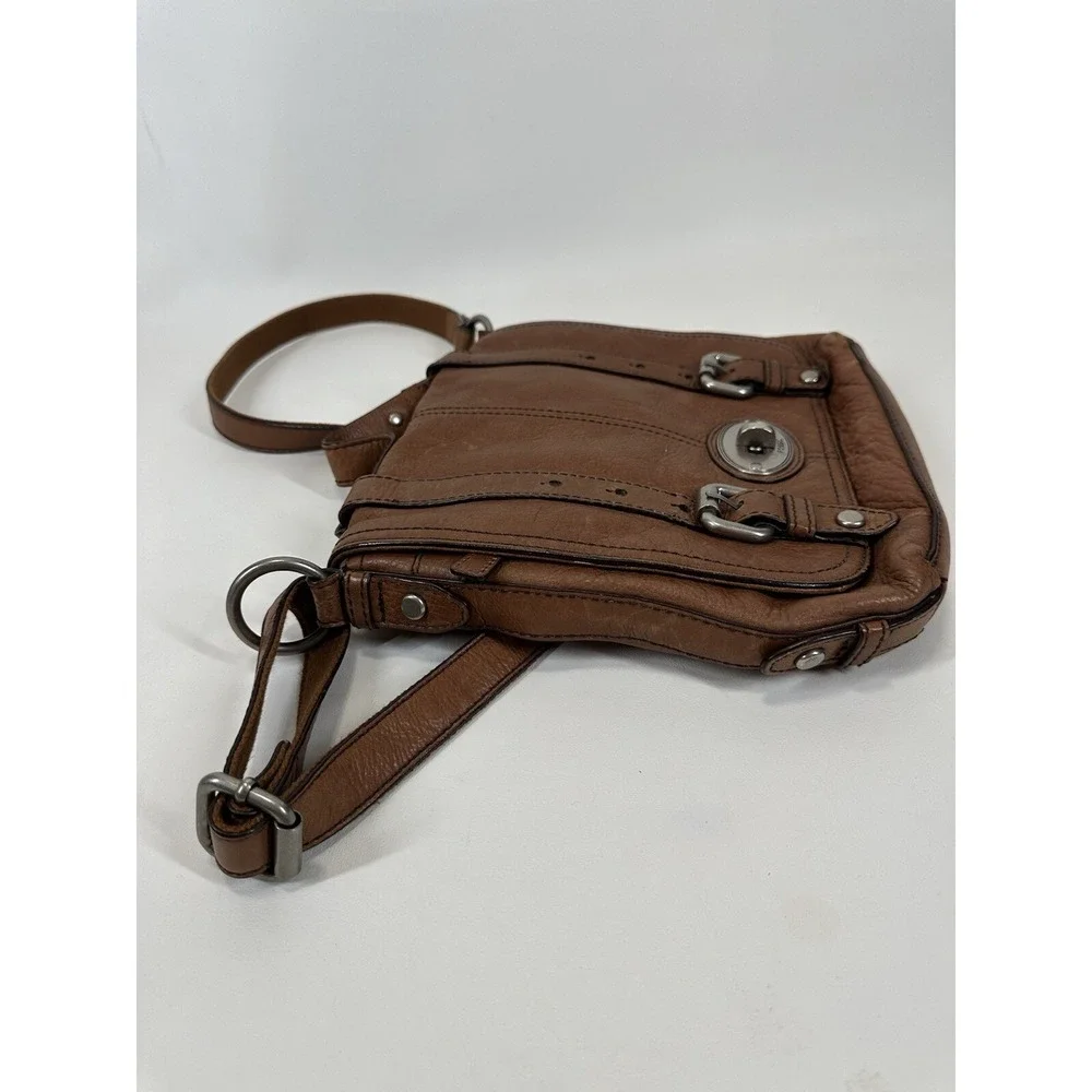 Fossil Turn Lock Satchel Handbag ZB4501 Womens Caramel Maddox Organizer‎ Flap